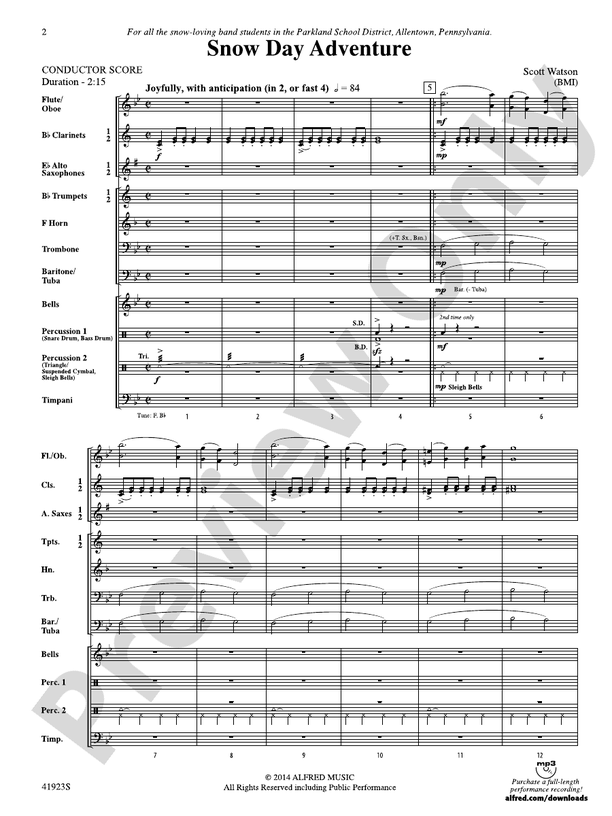 Snow Day Adventure - Concert Band Conductor Score & Parts (Digital Download)