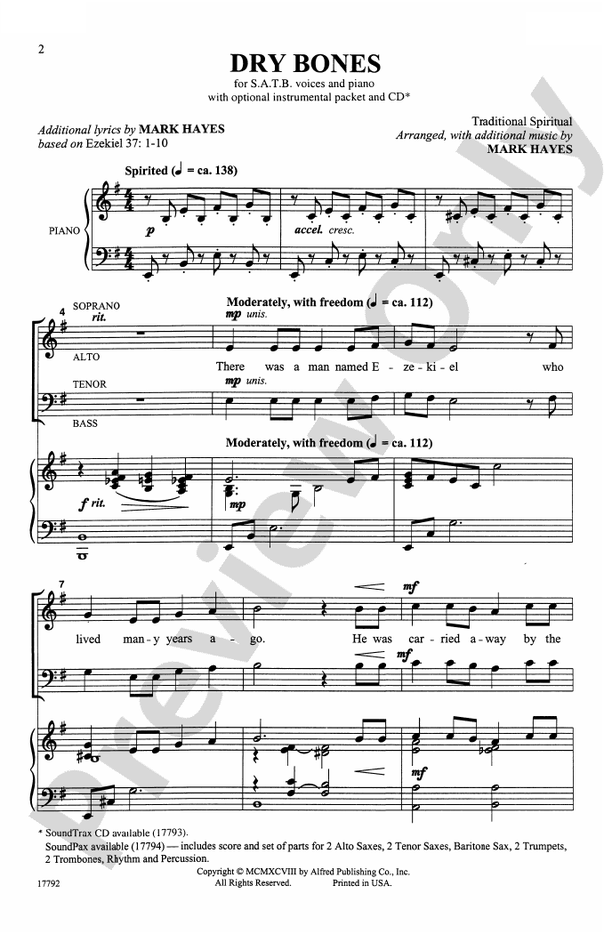 Dry Bones - Arr. Mark Hayes – SATB Choral Octavo (Digital Download)