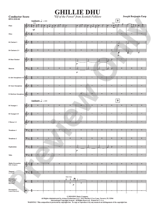 Ghillie Dhu - "Elf of the Forest" from Scottish Folklore (RWS Concert Band) - Concert Band Conductor Score & Parts (Digital Download)