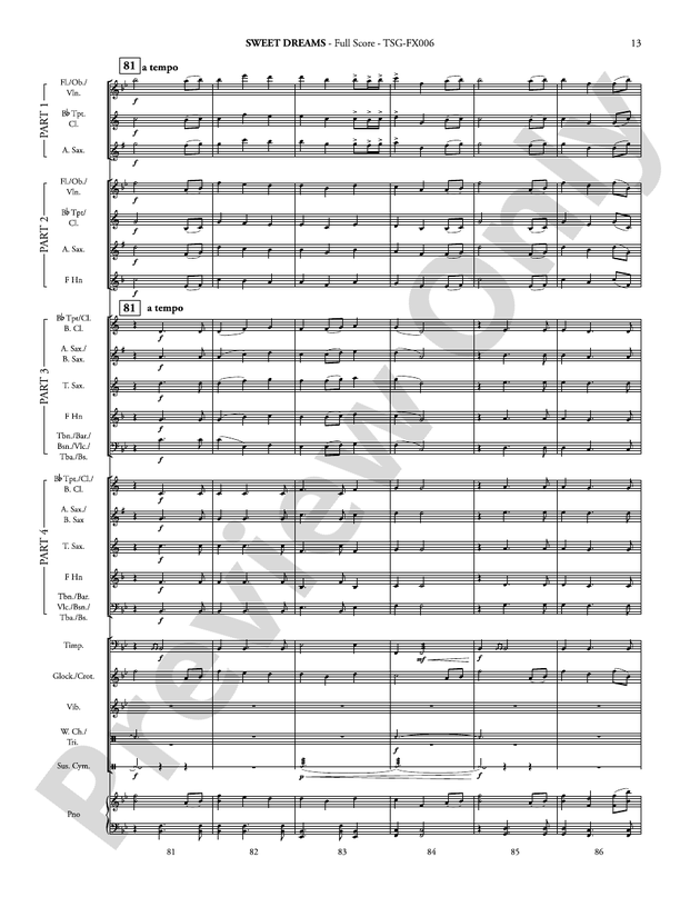 Sweet Dreams (Flexible Arrangement) - Concert Band Conductor Score & Parts (Digital Download)