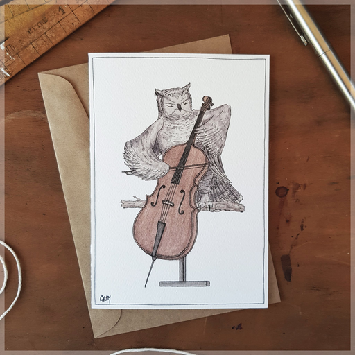 Greeting Card an Owl Playing the Cello