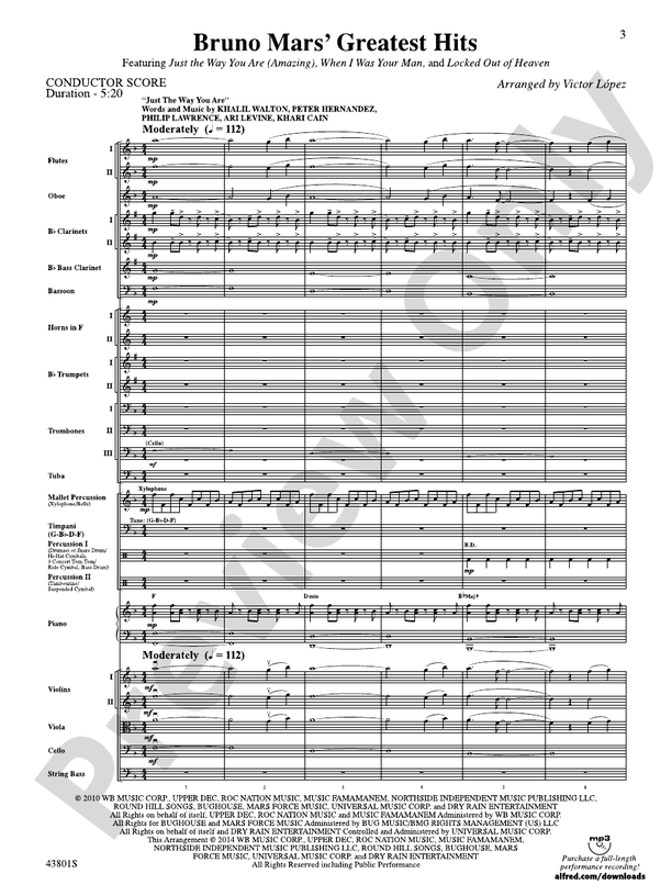 Bruno Mars' Greatest Hits - Full Orchestra Conductor Score & Parts (Digital Download)