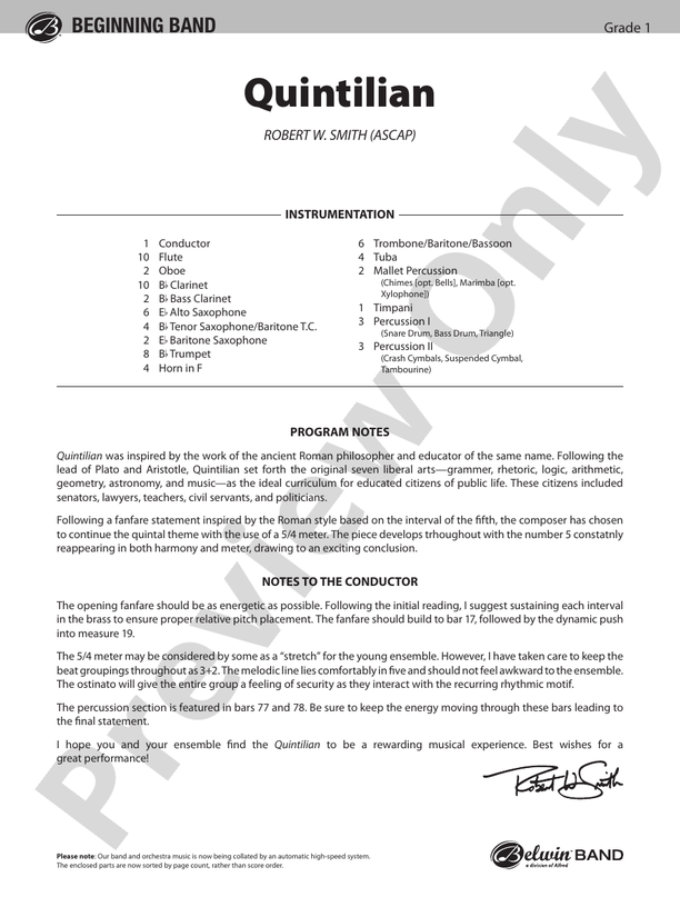 Quintilian - Concert Band Conductor Score & Parts (Digital Download)