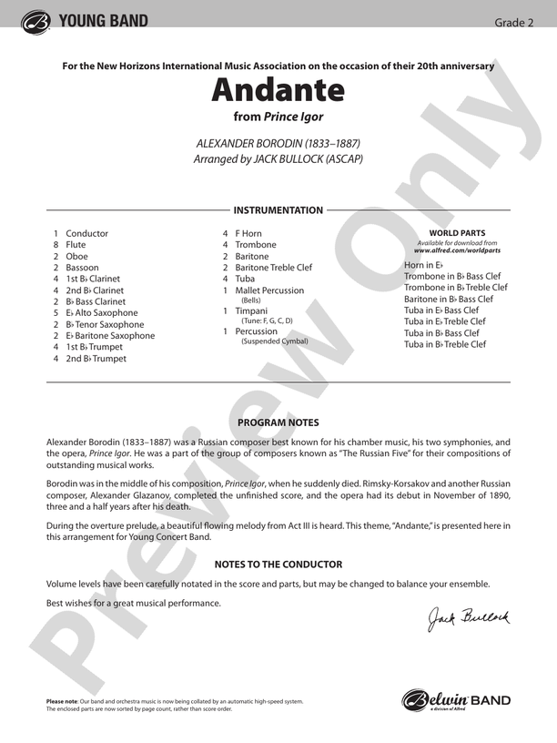 Andante (from Prince Igor) - Concert Band Conductor Score & Parts (Digital Download)
