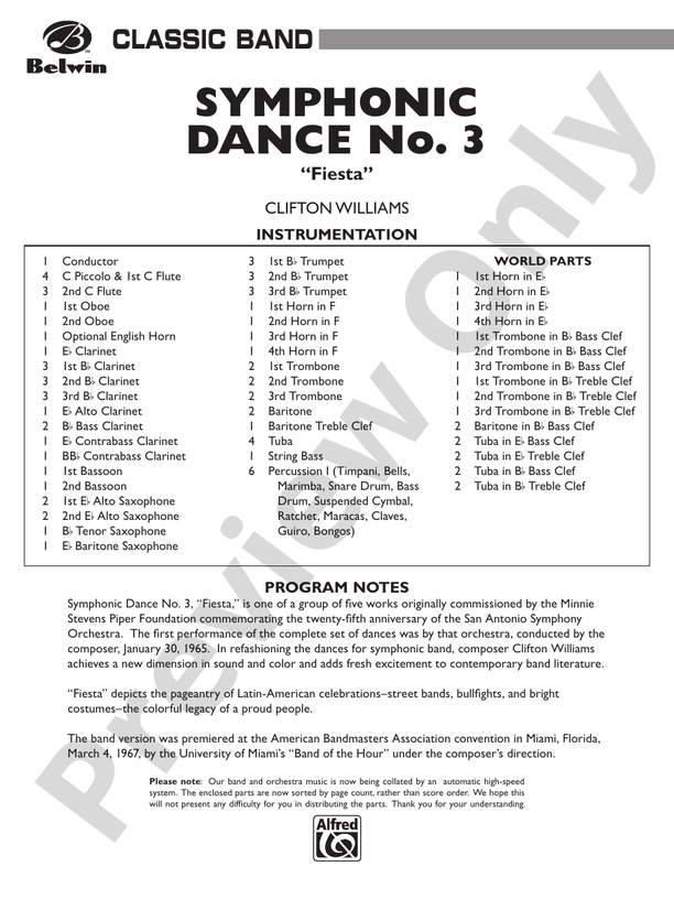 Symphonic Dance No. 3 ("Fiesta") - Concert Band Conductor Score & Parts (Digital Download)