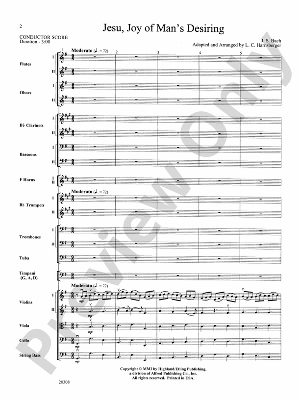 Jesu, Joy of Man's Desiring – Full Orchestra Conductor Score & Parts (Digital Download)