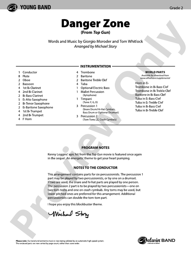Danger Zone - Concert Band Conductor Score & Parts (Digital Download)
