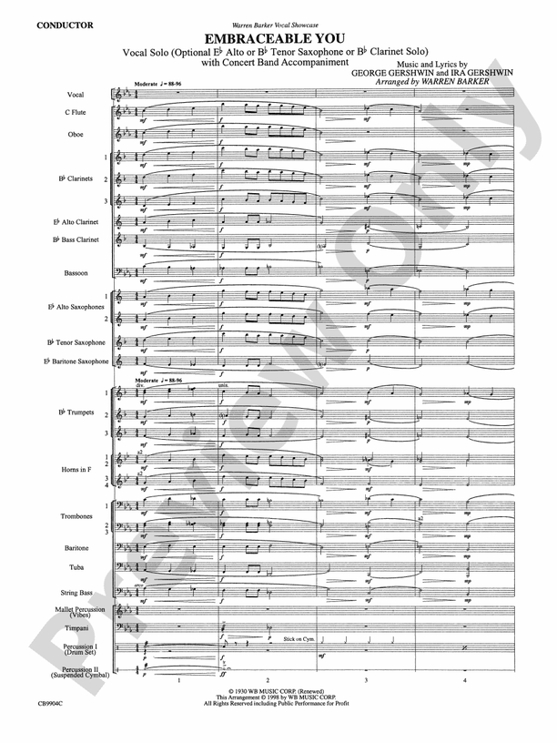 Embraceable You - Concert Band Conductor Score & Parts (Digital Download)