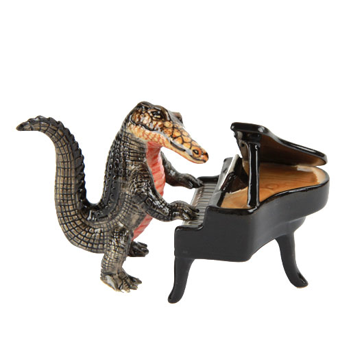 Crocodile Playing the Piano Porcelain Figurine