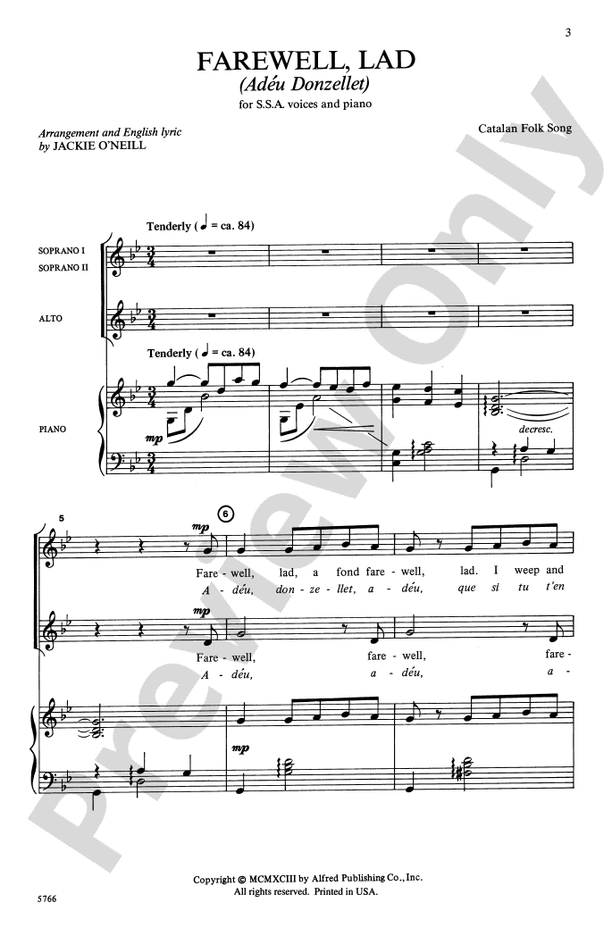 Farewell, Lad (Adéu Donzellet) – SSA Choral Octavo (Digital Download)