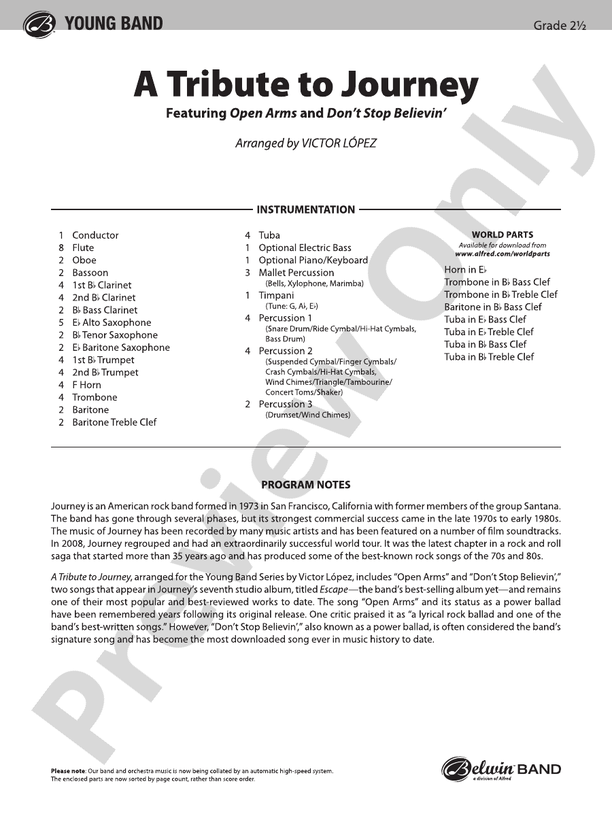 A Tribute to Journey - Concert Band Conductor Score & Parts (Digital Download)