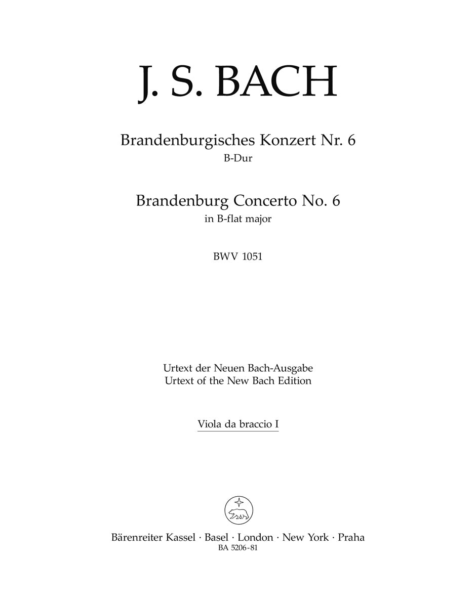 Bach - Brandenburg Concerto #6 in Bbmaj - Viola 1 Part Barenreiter BA5206-01