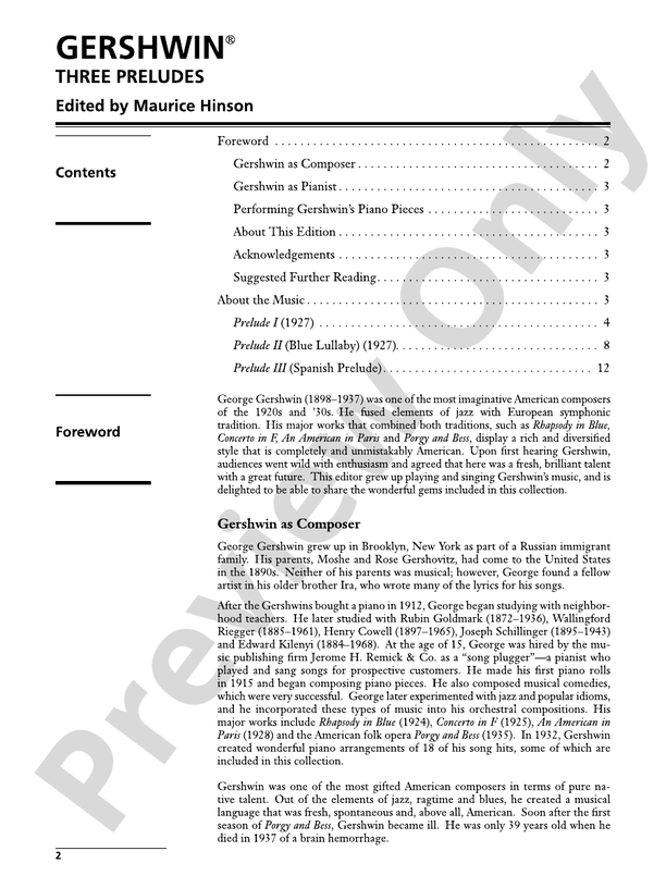 George Gershwin: Three Preludes - Intermediate / Advanced Piano Collection - Piano (Digital Download)