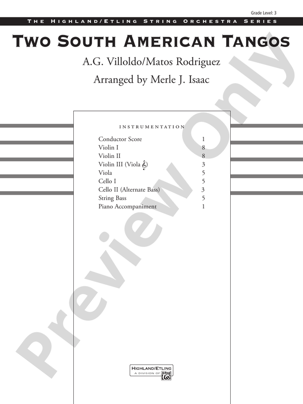 Two South American Tangos – String Orchestra Conductor Score & Parts (Digital Download)