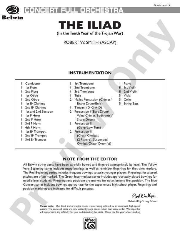 The Iliad – Full Orchestra Conductor Score & Parts (Digital Download)