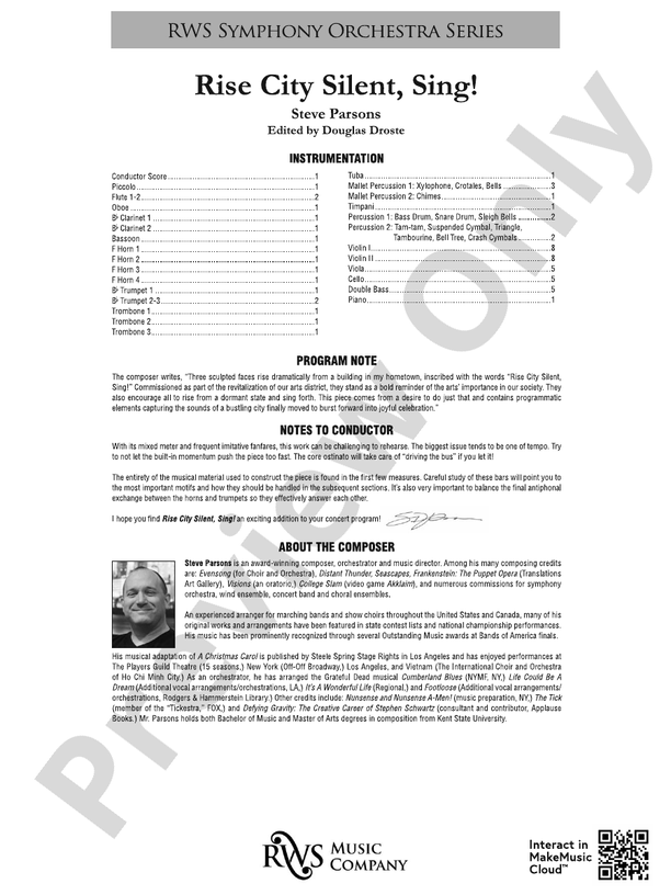Rise City Silent, Sing! - Full Orchestra Conductor Score & Parts (Digital Download)