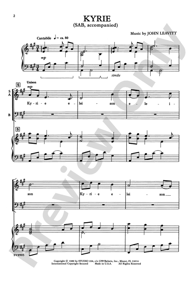 Kyrie - John Leavitt – SAB Choral Octavo (Digital Download)