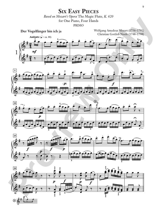 Mozart/Neefe - Six Easy Pieces - Based on Mozart's Opera The Magic Flute, K. 620  - 1 Pianos, 4 Hands (Digital Download)