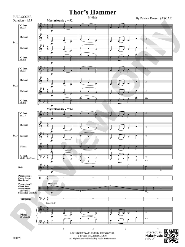 Thor's Hammer (Grade 1) - Concert Band Conductor Score & Parts (Digital Download)