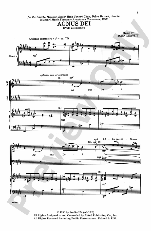 Agnus Dei - John Leavitt - SATB/Piano Accomp Choral Octavo (Digital Download)