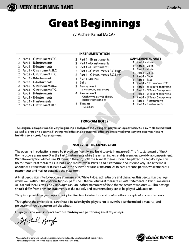 Great Beginnings (Flexible Arrangement) - Concert Band Conductor Score & Parts (Digital Download)