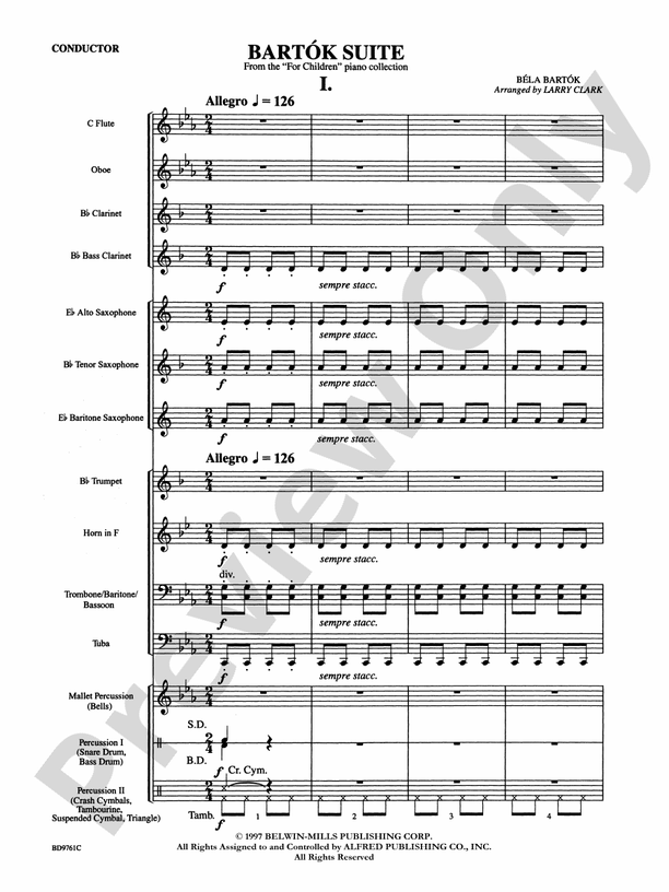Bartok Suite (from For Children) - Concert Band Conductor Score & Parts (Digital Download)