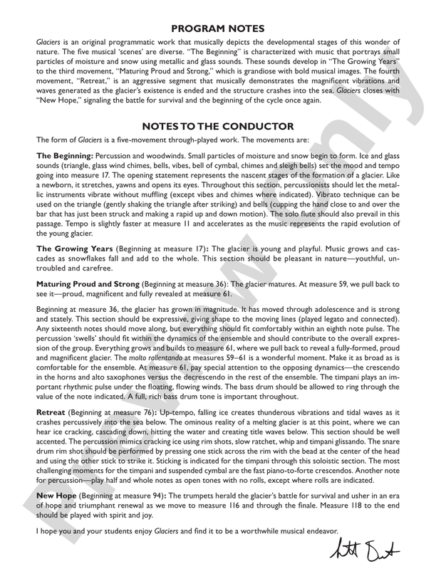 Glaciers - Concert Band Conductor Score & Parts (Digital Download)