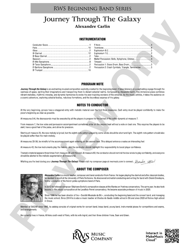 Journey Through the Galaxy - Concert Band Conductor Score & Parts(Digital Download)