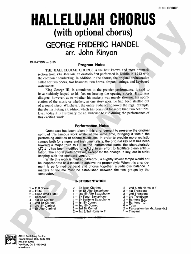 Hallelujah Chorus - Concert Band Conductor Score & Parts (Digital Download)