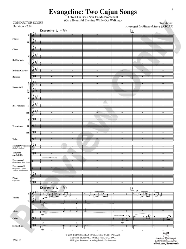 Evangeline: Two Cajun Songs – Full Orchestra Conductor Score & Parts (Digital Download)