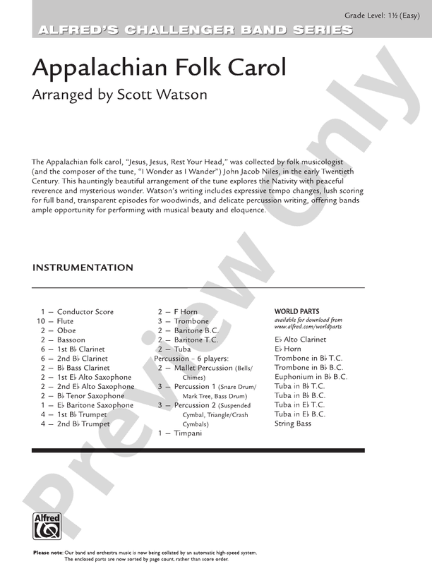 Appalachian Folk Carol - Concert Band Conductor Score & Parts (Digital Download)