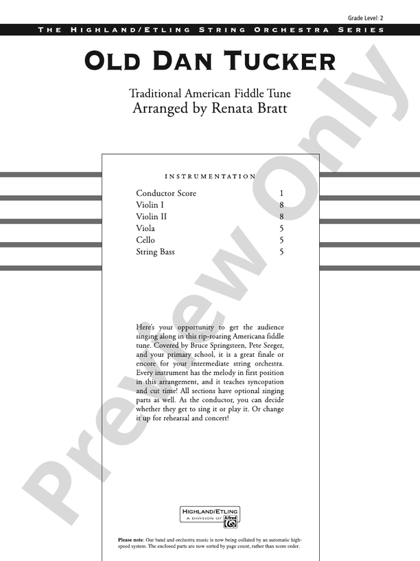 Old Dan Tucker - String Orchestra Conductor Score & Parts (Digital Download)