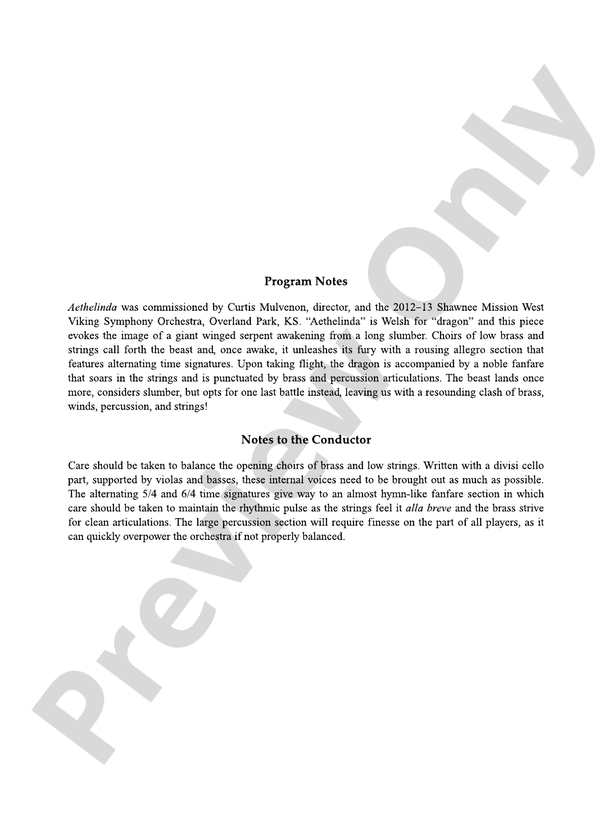 Aethelinda – Full Orchestra Conductor Score & Parts (Digital Download)