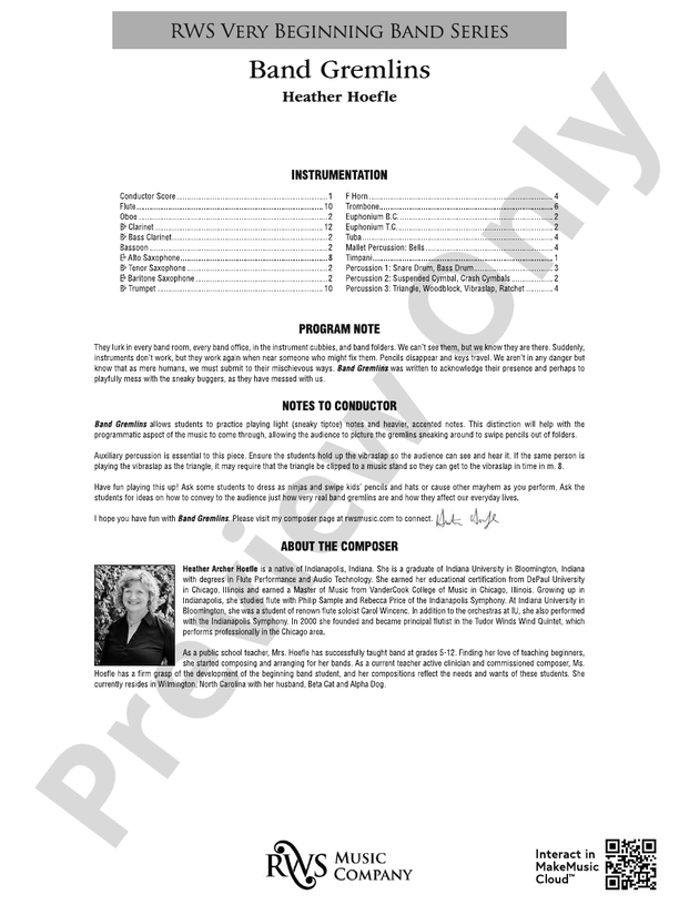Band Gremlins - Concert Band Conductor Score & Parts(Digital Download)