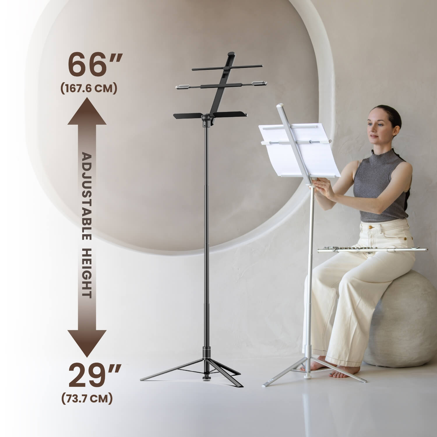 Music Stand - KraftGeek Bravo Music Stand with Bag, Light, and Phone/Tablet Mount, Black