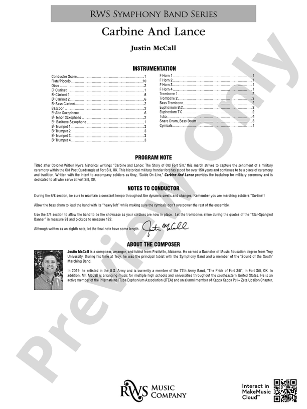 Carbine and Lance - Concert Band Conductor Score & Parts(Digital Download)