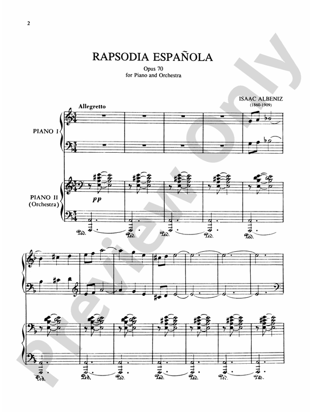 Albeniz - Rapsodia Espanola, Op. 70 - 1 Piano, 4 Hands (Digital Download)