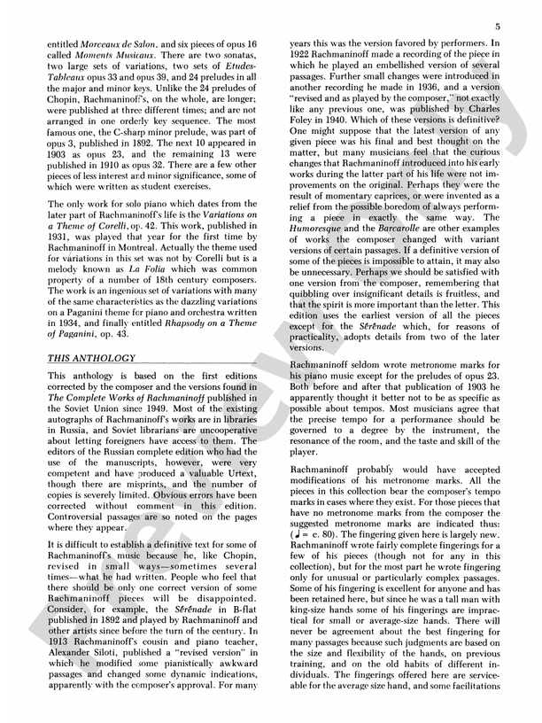 Rachmaninoff - Selected Works - Piano (Digital Download)