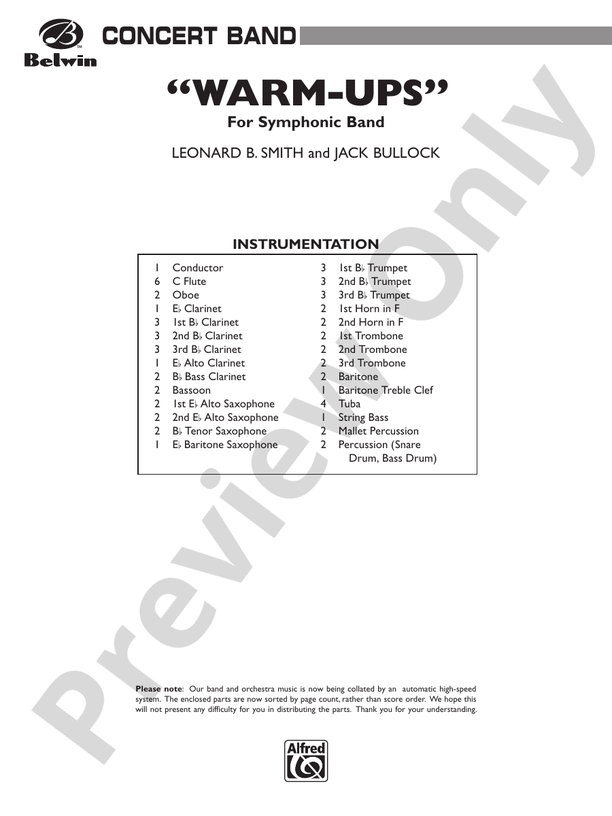 Belwin "Warm-Ups" for Symphonic Band - Concert Band Conductor Score & Parts (Digital Download)