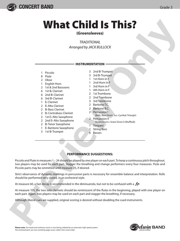 What Child Is This? (Grade 3.5) - Concert Band Conductor Score & Parts (Digital Download)
