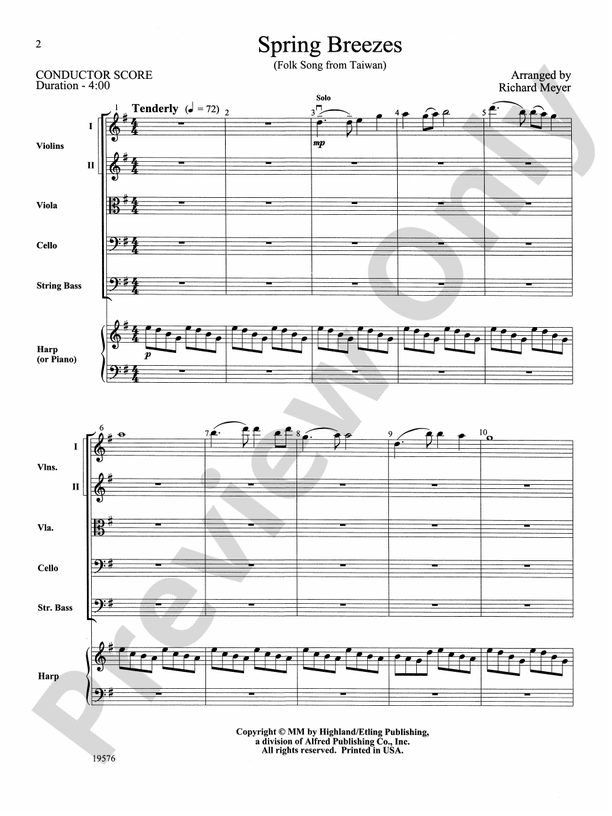 Spring Breezes – String Orchestra Conductor Score & Parts (Digital Download)