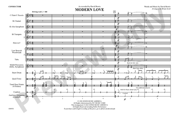 Modern Love – Marching Band Conductor Score & Parts (Digital Download)