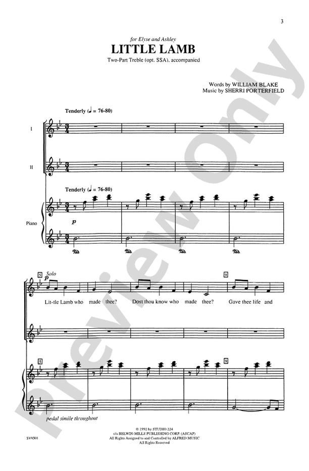 Little Lamb – 2-Part Treble/Opt. SSA Choral Octavo (Digital Download)