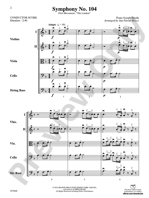 Symphony No. 104, 1st Movement – String Orchestra Conductor Score & Parts (Digital Download)