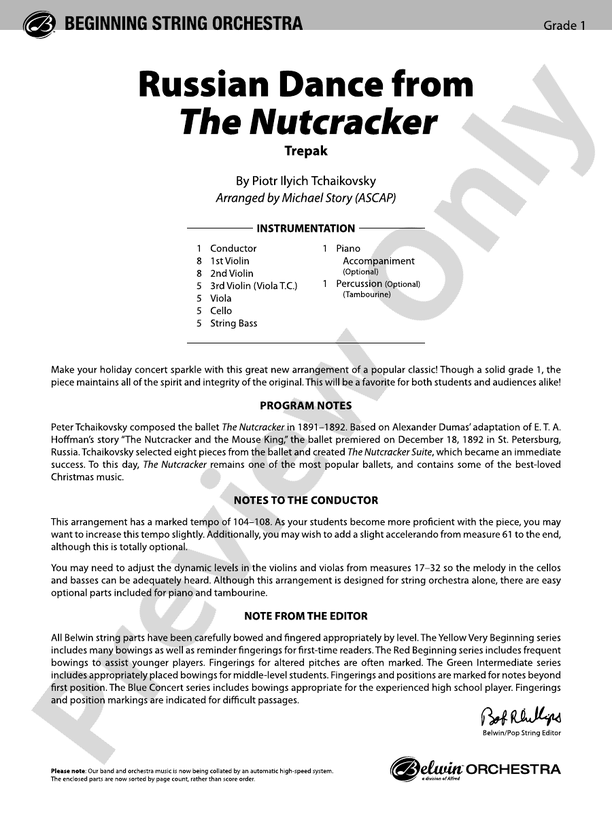 Russian Dance from The Nutcracker - String Orchestra Conductor Score & Parts (Digital Download)