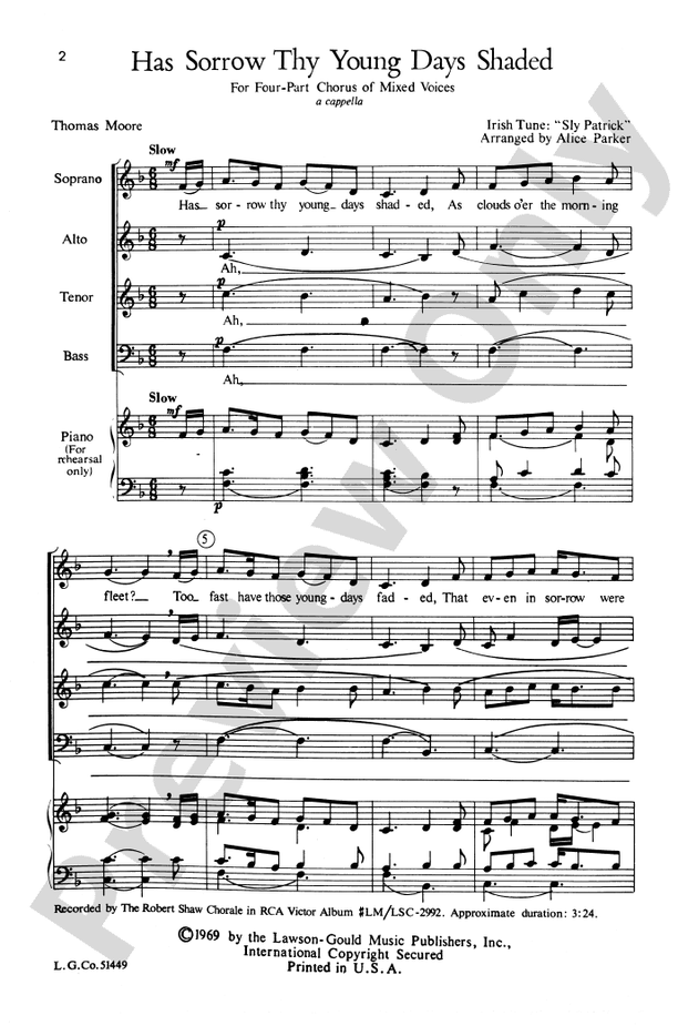 Has Sorrow Thy Young Days Shaded – SATB Choral Octavo (Digital Download)