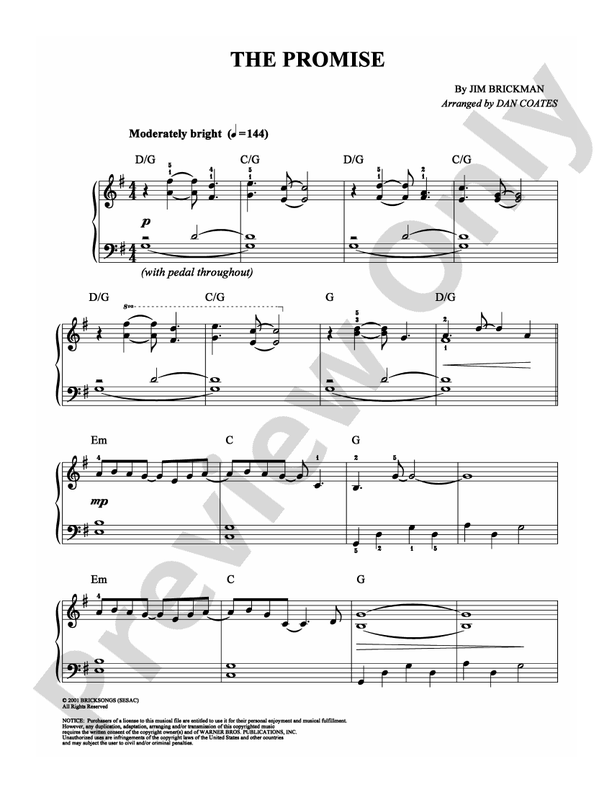 The Promise - Arr. Dan Coates - Easy Piano (Digital Download)