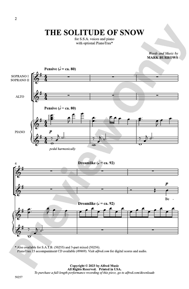 The Solitude of Snow - SSA Choral Octavo (Digital Download)