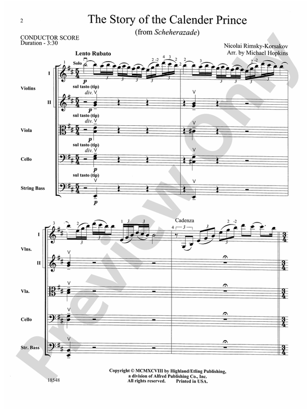 The Story of the Calendar Prince, from "Scheherazade" – String Orchestra Conductor Score & Parts (Digital Download)