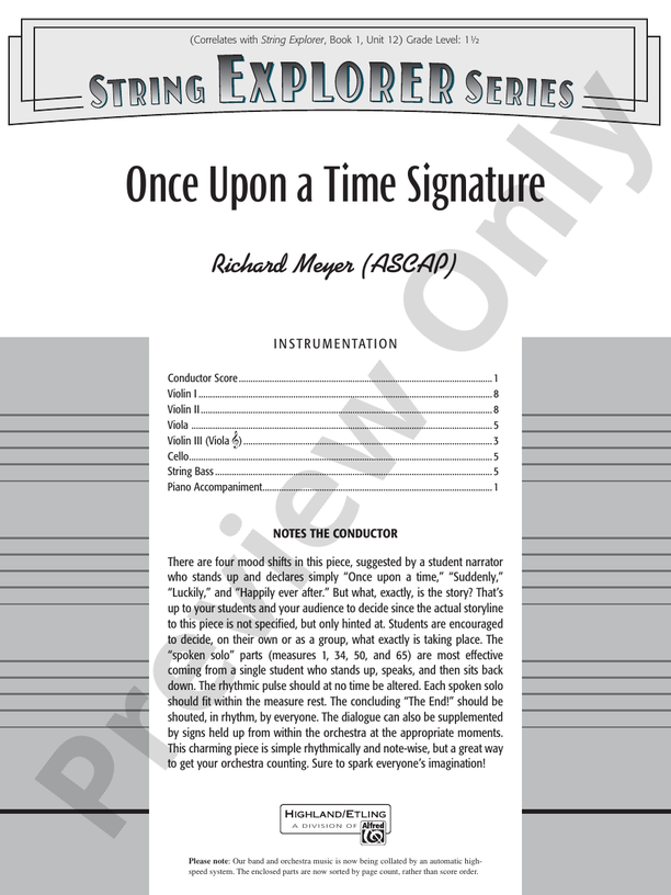 Once Upon a Time Signature – String Orchestra Conductor Score & Parts (Digital Download)